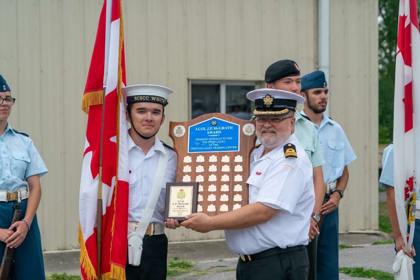 Noah Bagshaw receiving the LCol J. P. McGrath Top Staff Cadet Award at Trenton Cadet Training Centre