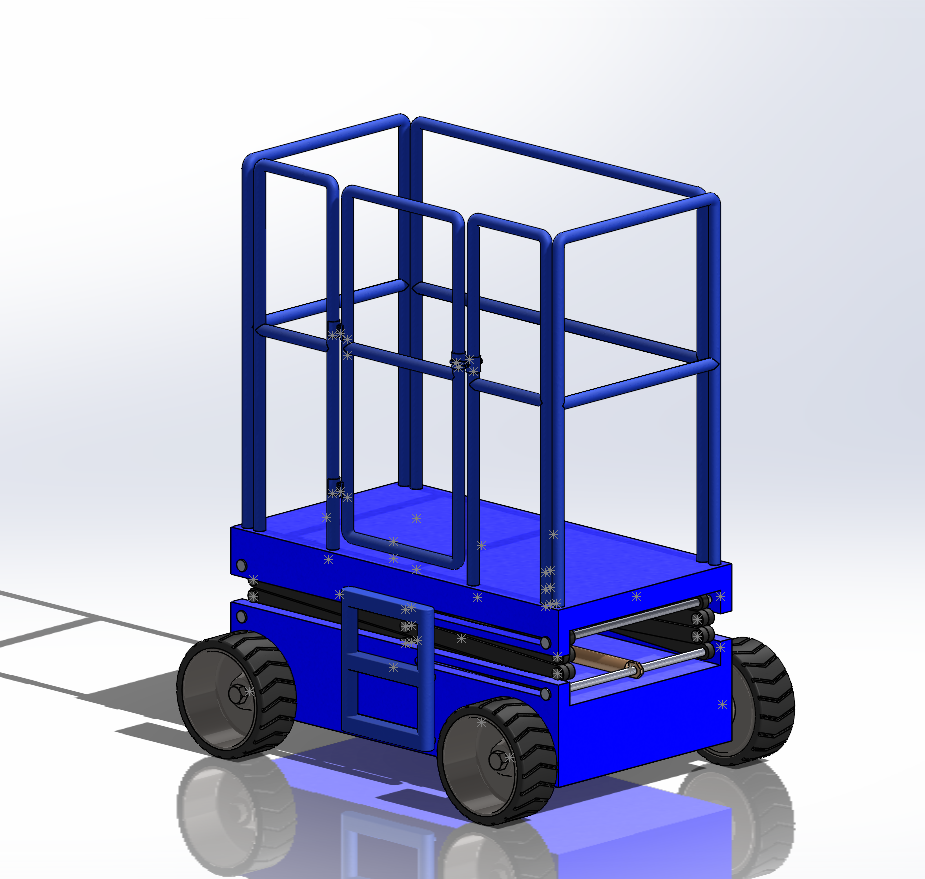 Three-quarter SolidWorks view of the indoor scissor lift design